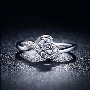 Cute Heart Ring White Gold Plated CZ Zircon Ladies Ring