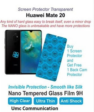 Huawei Mate 20 - Pack of 2 - Screen Protectors Best Material 1 Nano Glass and 1 Hydro gel with 2 back cam lens protectors