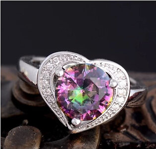 Heart Cut Rainbow Sapphire Fashion Silver Ring