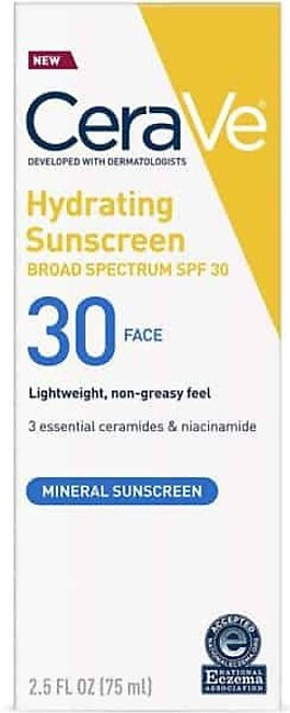 CeraVe Hydrating Sunscreen for Face, 30 SPF | 2.5 Ounce