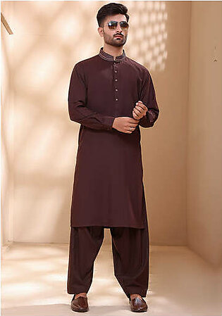 Classic Poly Viscose Java Classic Fit Embroidered Suit