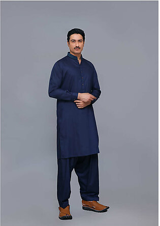 Basic Poly Viscose Dark Sapphire Classic Fit Embroidered Suit