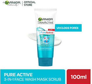 Garnier - Pure Active 3-in-1 Face Wash, Mask & Scrub - 100ml