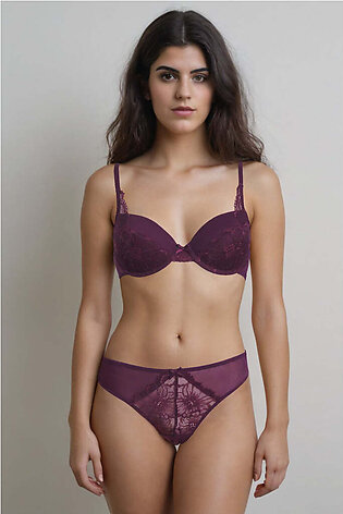 BLS - Emma Wired And Padded Lace Bra Set - Burgundy