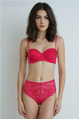 BLS - Eliana Wired And Padded Strapless Lace Bra Set - Red