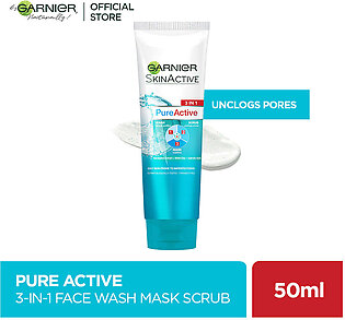 Garnier - Pure Active 3-in-1 Face Wash, Mask & Scrub - 50ml