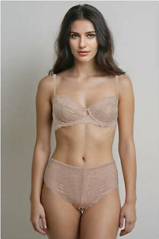 BLS - Edwina Wired And Non Padded Lace Bra Set - Skin