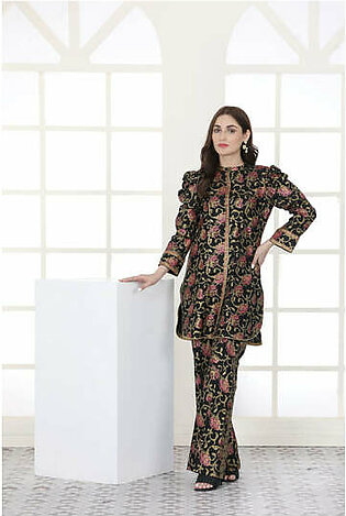 NF-132 Black Printed 2pc Stitched Suit