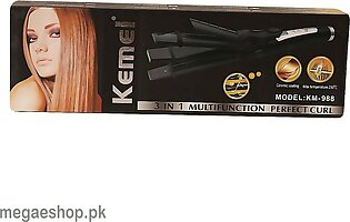 Km-988 3 In 1 Professional Digital Hair Styling Straightener, Curler, Crimper Machine