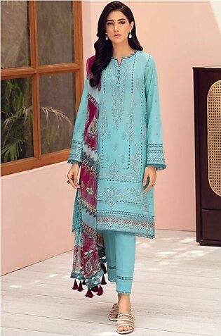 Ocean Blue Jazmin 3pc Embroidered Lawn Front/Back With ChiffonDupatta & Cambric Trouser