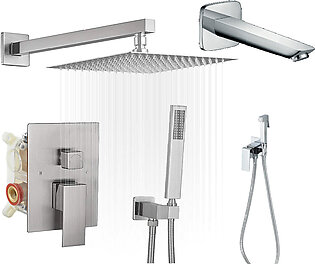 Complete Concealed Shower Faucet Set with Wall Mount Spout & Muslim Shower