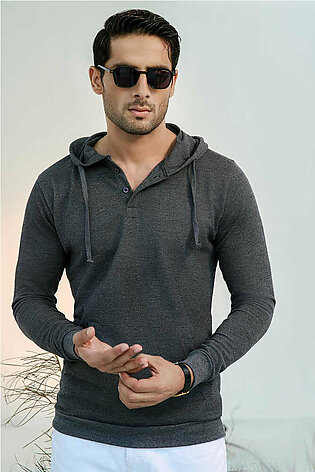 Charcoal Button-down Pullover Henley Hoodie