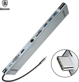 Baseus Enjoyment MacBook – Notebook Stand HUB USB Typ C PD – VGA – HDMI – RJ45 – USB 3.0 – SD, TF, Micro SD Card Reader Dark For MacBook – PC Gray