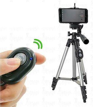 Aluminium DK 3888 Portable Foldable Camera Mobile Tripod With Bluetooth Wireless Remote Shutter - Silver