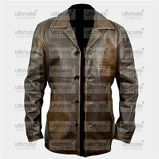 Men’s Distressed Leather Brown Pea Coat