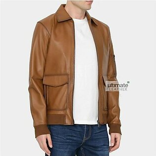 Mens Vintage Style Bomber Leather Jacket
