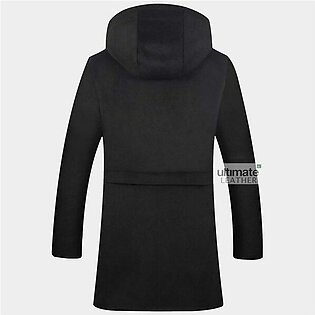 Mens Hooded Wool Trench Coat