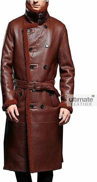 Mens Maroon Leather Trench Coat