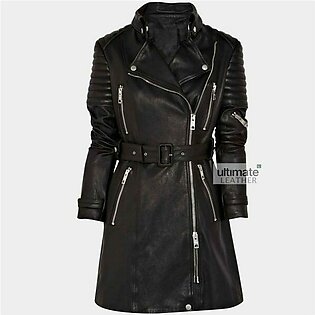 Womens Quilted Shoulder Trench Coat