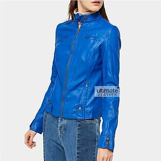 Women’s Royal Blue Leather Jacket