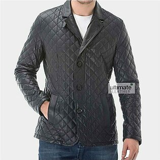 Black Quilted Leather Jacket For Men