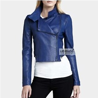 Women’s Blue Biker Leather Jacket