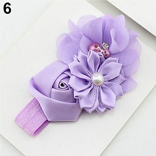 Light Purple Pearl Diamond Three Combination Chiffon Flowers Baby Headband