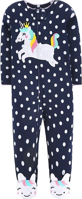 Navy Blue Soft Cotton Zipper Unicorn Romper for Girls/Boy/baby/kid