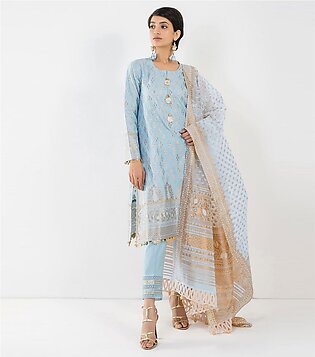 Sky Blue women 3pc Unstitched Dyed Jacquard Suit by Khaadi