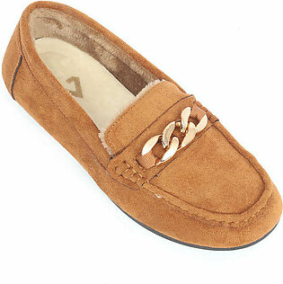 GOLD CHAIN LOAFERS-CAMEL