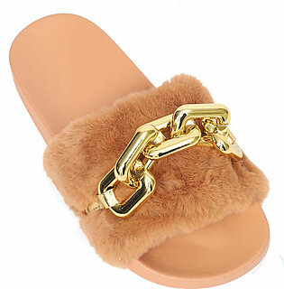 FUR SLIPPERS WITH CHAIN-CAMEL