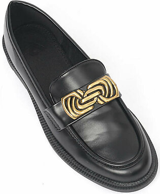 BUCKLE LEATHER LOAFERS-BLACK