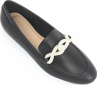 LOAFER WITH PEARL KNOT DETAILS-BLACK