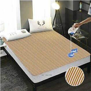 Terry Towel Striped Waterproof Mattress Protector with Elastic Fitting – Yellow