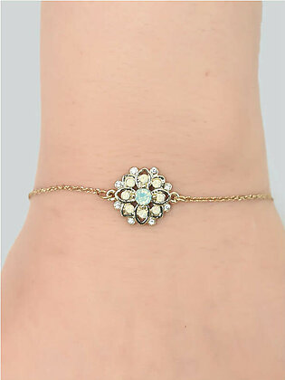 Gold chain Bangle with Turquoise and Zirconia Stones For Women