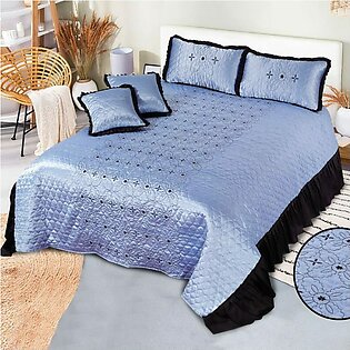 Kelson 5 Pcs Silk Embroidered Blue Bedspread Set