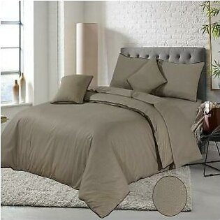6 Pcs Cotton Satin Brown Bed Sheet Set (Quilt, Pillow & Cushion Covers)