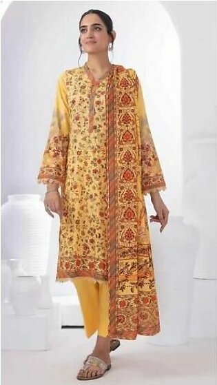 Gul Ahmed 3 Pcs Unstitched Printed Lawn Suit Corn Yellow