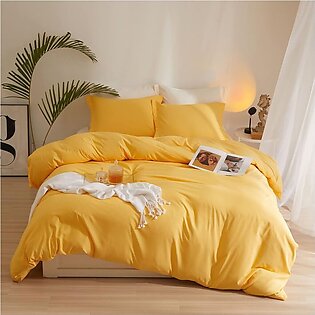 8 Pcs Dyed Plain Yellow Bed Sheet Set (Quilt, Pillow & Cushion Covers)