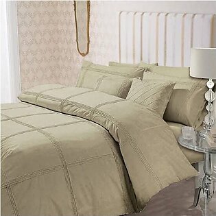 8 Pcs Dyed Pleated Beige Bed Sheet Set with Quilt, Pillow and Cushions Covers (T250)