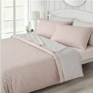 6 Pcs Cotton Satin Pink Bed Sheet Set (Quilt, Pillow & Cushion Covers)
