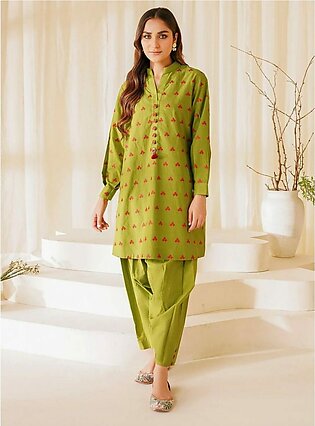 Parrot Green Embroidered Stitched Suit