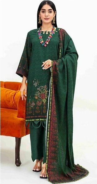 Sapphire 3 Pcs Unstitched Printed Winter Suit Green