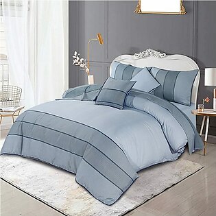 6 Pcs Cotton Satin Anchor Grey Bed Sheet Set (Quilt, Pillow & Cushion Covers)