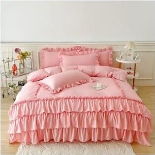 8 Pcs Ruffled Pink Bed Sheet Set (Quilt, Pillow & Cushion Covers)