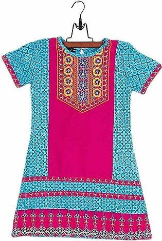 Amaze Collection Pink & Blue Cotton Embroidered Kurta for Girls