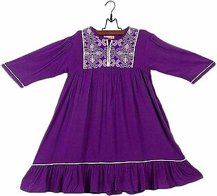 Purple Linen Traditional Kurta for Girls
