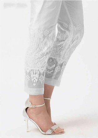 Women's White Tissue Embroidered Cigarette Pant