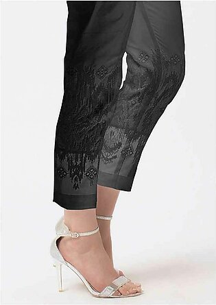 Women's Black Tissue Embroidered Cigarette Pant