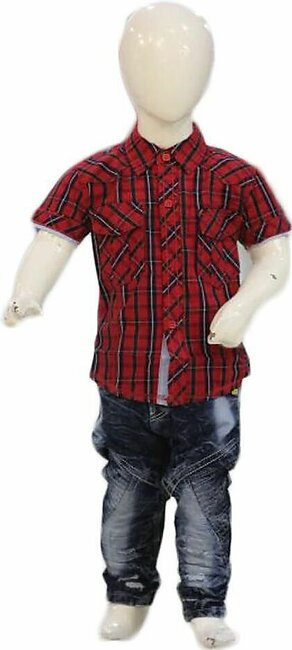 Boys Jeans & Red Shirt Suit